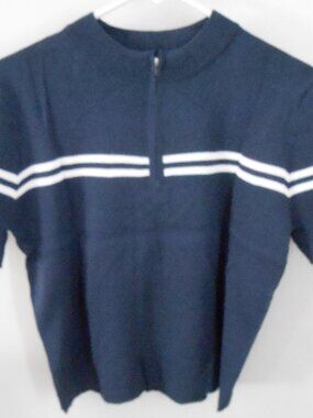 Cakulo Women's Navy Blue w/White Stripe Half Zip Short Sleeve Sweater Size-XL